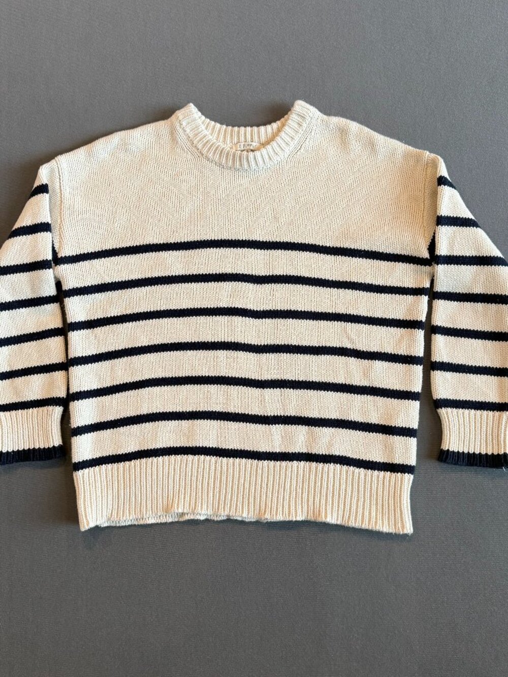 Z Supply Women’s Small Cream Navy Striped Crewneck Sweater Nautical Coastal